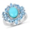 4.98 CTW Genuine Turquoise Swiss Blue Topaz and White Topaz .925 Sterling Silver Ring
