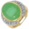 14K Yellow Gold Plated 11.33 CTW Genuine Prehnite & White Topaz .925 Streling Silver Ring