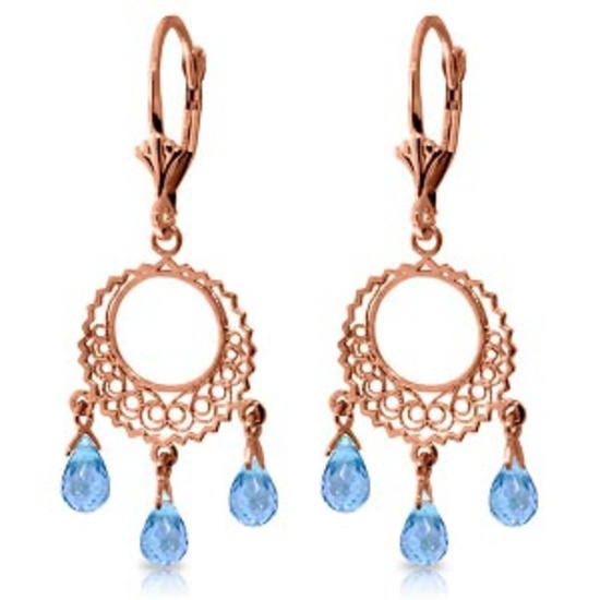 3.75 Carat 14K Solid Rose Gold Chandelier Earrings Blue Topaz