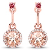 1.03 CTW Genuine Morganite Pink Tourmaline and White Diamond 14K Rose Gold Earrings