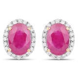 2.06 CTW Genuine Ruby and White Diamond 14K Yellow Gold Earrings