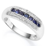 2/5 CT SAPPHIRE  DIAMOND 925 STERLING SILVER RING