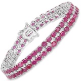 20.03 CTW Glass Filled Ruby and White Topaz .925 Sterling Silver Bracelet