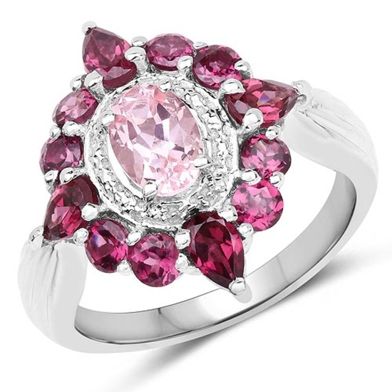 2.82 CTW Genuine Morganite and Rhodolite .925 Sterling Silver Ring