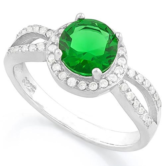 LOVELY ! 1 1/3 CTW CREATED EMERALD & 2/5 CTW (44 PCS) FLAWLESS CREATED DIAMOND 925 STERLING SILVER H