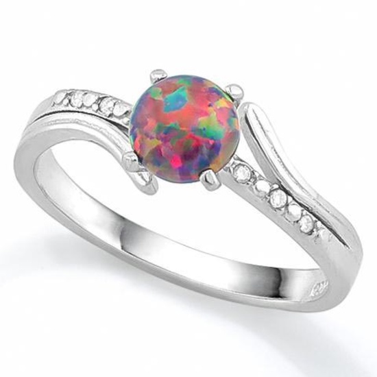 2/5 CT CREATED BLACK OPAL  CREATED WHITE SAPPHIRE 925 STERLING SILVER RING