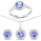 3.77 CTW Genuine Tanzanite and White Topaz .925 Sterling Silver Ring Pendant and Earrings Set
