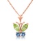 0.6 Carat 14K Solid Rose Gold Butterfly Necklace Blue Topaz Peridot