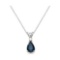 Pear Blue Sapphire and Diamond Solitaire Pendant Necklace 14k White Gold