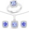 4.02 CTW Genuine Tanzanite and White Topaz .925 Sterling Silver Ring Pendant and Earrings Set