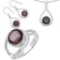 9.70 CTW Genuine Smoky Quartz .925 Sterling Silver Ring Pendant and Earrings Set