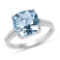 5.33 CTW Genuine Blue Topaz and White Topaz .925 Sterling Silver Ring