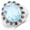 12.49 CTW Genuine Blue Topaz and Black Spinel .925 Sterling Silver Ring