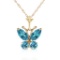 0.6 Carat 14K Solid Gold Butterfly Necklace Blue Topaz