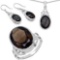 26.52 CTW Genuine Smoky Quartz .925 Sterling Silver Ring Pendant and Earrings Set