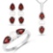 6.16 CTW Genuine Garnet and Pearl .925 Sterling Silver Ring Pendant and Earrings Set