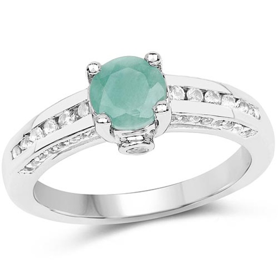 1.22 CTW Genuine Emerald and White Topaz .925 Sterling Silver Ring
