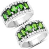 3.56 CTW Genuine Chrome Diopside and White Zircon .925 Sterling Silver Ring