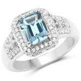 2.24 CTW Genuine London Blue Topaz and White Topaz .925 Sterling Silver Ring