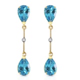 7.01 Carat 14K Solid Gold Diamond Blue Topaz Dangling Earrings