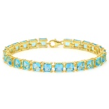 24.1 CT CREATED SKY BLUE TOPAZ 925 STERLING SILVER TENNIS BRACELET WITH GOLD PLATED IN SQUARE SHAPE
