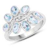 2.81 CTW Genuine Blue Topaz and White Diamond .925 Sterling Silver Ring