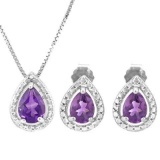 1 CARAT AMETHYST  DIAMOND 925 STERLING SILVER SET