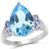 6.85 CTW Genuine Swiss Blue Topaz Tanzanite and White Topaz .925 Sterling Silver Ring