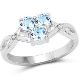 0.97 CTW Genuine Blue Topaz and White Diamond .925 Sterling Silver Ring