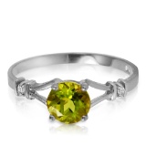 0.87 CTW 14K Solid White Gold Mozart Music Peridot Diamond Ring