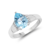 1.94 CTW Genuine Blue Topaz and White Topaz .925 Sterling Silver Ring