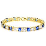 12.05 CT CREATED SAPPHIRE AND 12.05 CT CREATED WHITE SAPPHIRE 925 STERLING SILVER TENNIS BRACELET WI