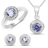 18K Rose Gold Plated 2.80 CTW Genuine Tanzanite and White Topaz .925 Sterling Silver Ring Pendant &