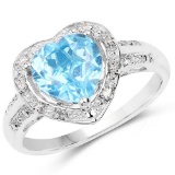 2.14 CTW Genuine Swiss Blue Topaz and White Topaz .925 Sterling Silver Ring