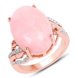 14K Rose Gold Plated 11.14 CTW Genuine Pink Opal and White Topaz .925 Sterling Silver Ring