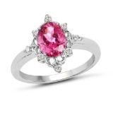 1.28 CTW Genuine Pink Tourmaline and White Diamond 10K White Gold Ring