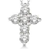 Prong Set Round Diamond Cross Pendant Necklace 14k White Gold (2.05ct)