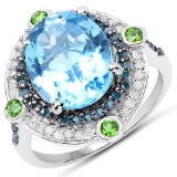 5.84 CTW Genuine Multi Stone .925 Sterling Silver Ring