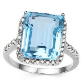 7.7 CTW SKY BLUE TOPAZ & GENUINE DIAMOND (22 PCS) 10KT SOLID WHITE GOLD RING