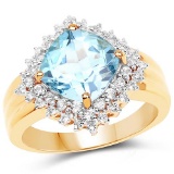 14K Yellow Gold Plated 4.33 CTW Genuine Swiss Blue Topaz and White Topaz .925 Sterling Silver Ring