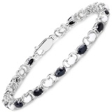 6.11 CTW Genuine Opal and Black Sapphire .925 Sterling Silver Bracelet