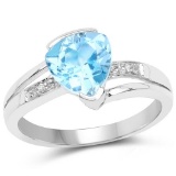 1.91 CTW Genuine Swiss Blue Topaz and White Diamond .925 Sterling Silver Ring
