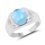 3.67 CTW Genuine Swiss Blue Topaz and White Topaz .925 Sterling Silver Ring