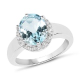 2.77 CTW Genuine Blue Topaz and White Topaz .925 Sterling Silver Ring