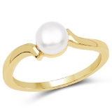 14K Yellow Gold Plated 1.20 CTW Genuine Pearl .925 Sterling Silver Ring