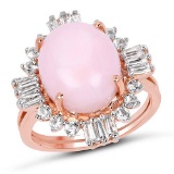 14K Rose Gold Plated 6.42 CTW Genuine Pink Opal and White Topaz .925 Sterling Silver Ring