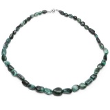 372.00 CTW Genuine Emerald .925 Sterling Silver Beads Necklace