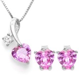 CREATED PINK SAPPHIRE 925 STERLING SILVER SET