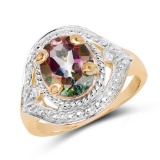 14K Yellow Gold Plated 3.15 CTW Genuine Quartz Mystic .925 Sterling Silver Ring
