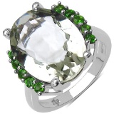 8.70 CTW Genuine Green Amethyst & Chrome Diopside .925 Sterling Silver Ring